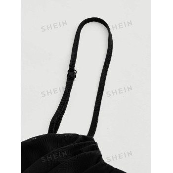 SHEIN MOD Haut D'été Solide À Ourlet Asymétrique Froncé Noir - 12688949