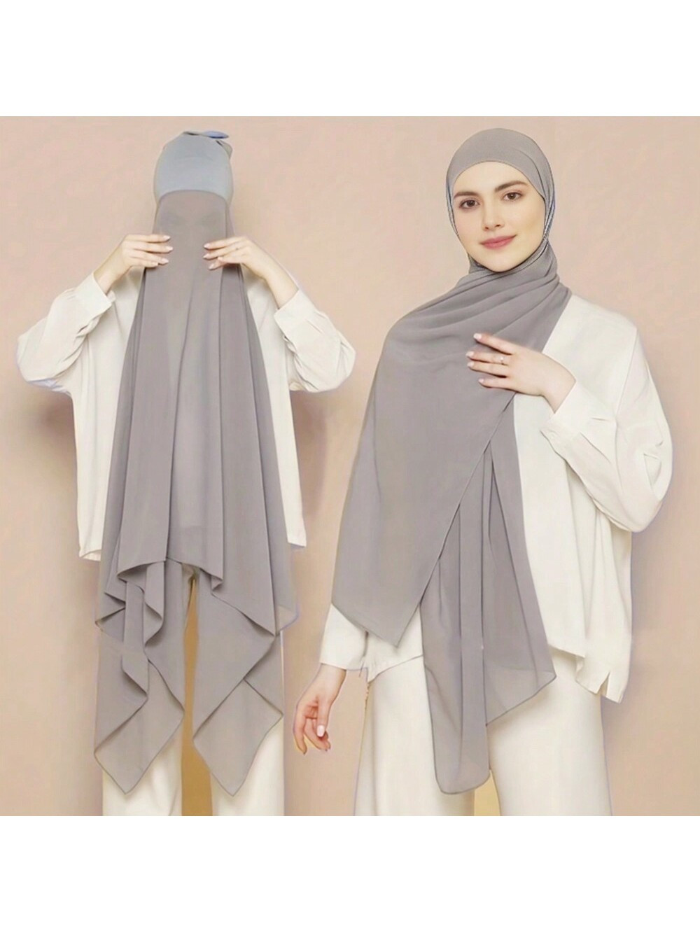 1 pièce Hijab en mousseline de soie unicolore prêt à porter pour femme, coupe-vent et protection solaire pour l''extérieur - 23012750