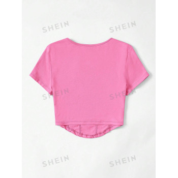 SHEIN EZwear T-Shirt Court À Col Carré Ourlet Incurvé - 18330419