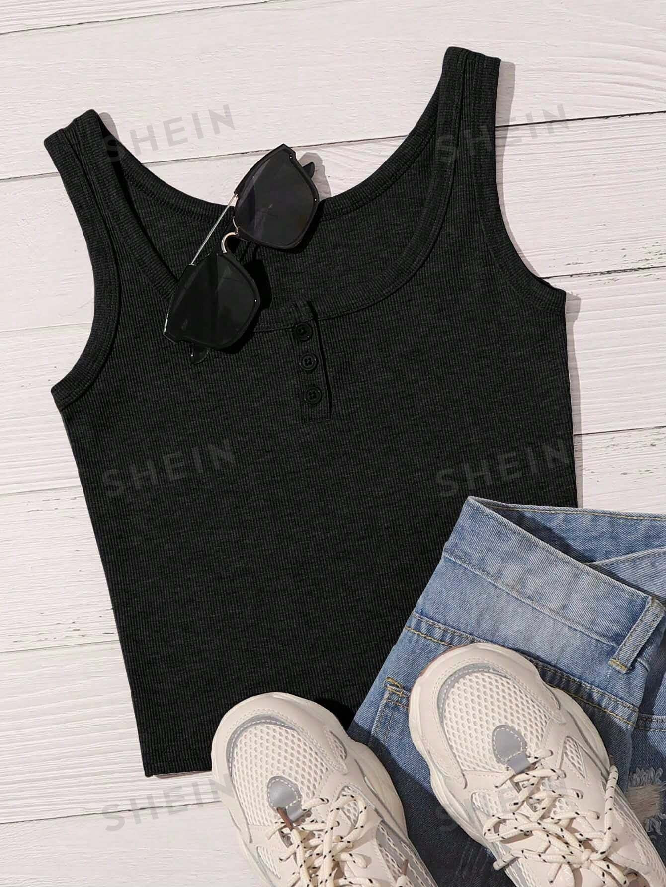 SHEIN EZwear Débardeur de sport décontracté simple et tendance de couleur unie pour femmes - 39433968