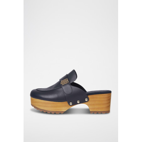 Mules plateformes en cuir - Bleu marine - 02 - 32790420