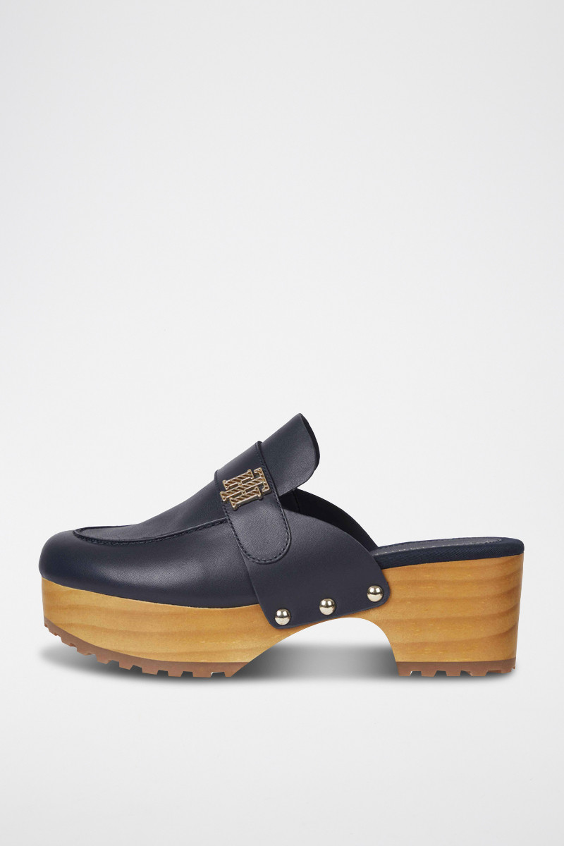 Mules plateformes en cuir - Bleu marine - 02 - 32790420