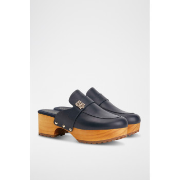 Mules plateformes en cuir - Bleu marine - 02 - 32790420