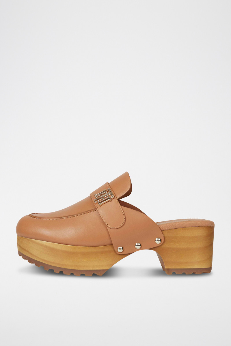 Mules plateformes en cuir - Camel - 02 - 32790421