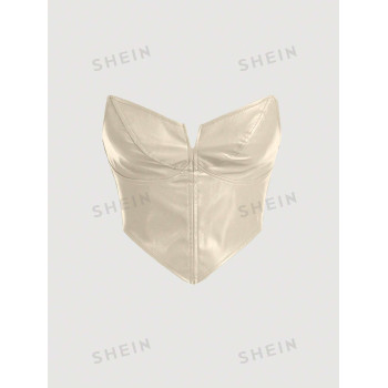 SHEIN MOD Top Bandeau Unicolore Ourlet Hanky en PU - 19167635