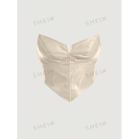 SHEIN MOD Top Bandeau Unicolore Ourlet Hanky en PU - 19167635