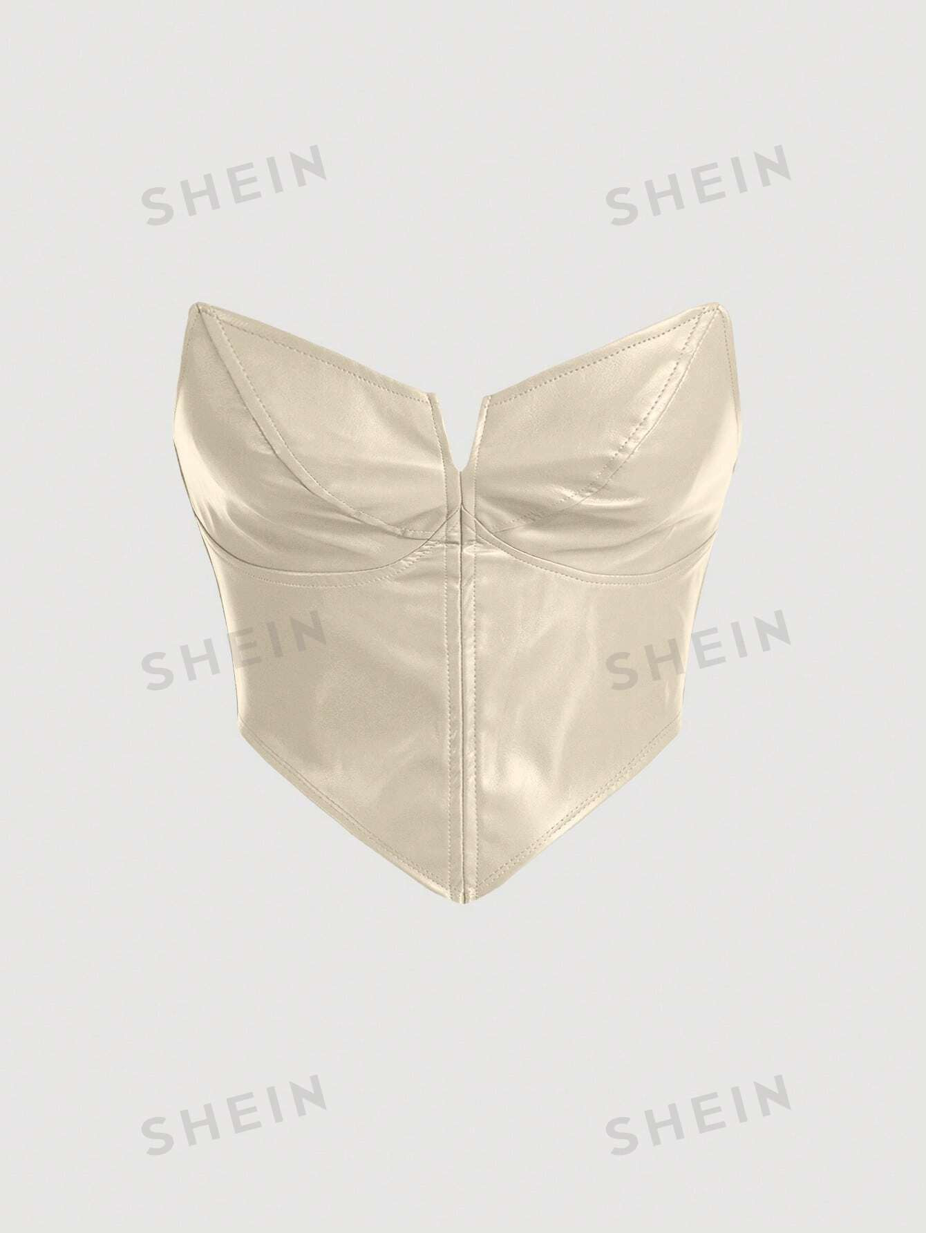 SHEIN MOD Top Bandeau Unicolore Ourlet Hanky en PU - 19167635