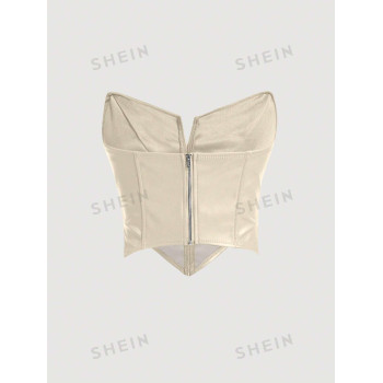 SHEIN MOD Top Bandeau Unicolore Ourlet Hanky en PU - 19167635