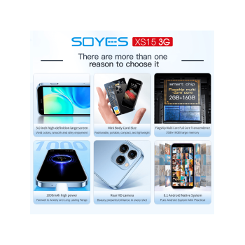 Soyes Téléphone portable miniature SOYES XS15 Android 8.1, écran 3,0 pouces, 2 Go de RAM, 16 Go de ROM, double SIM,  Play Store, 3G - 40881637