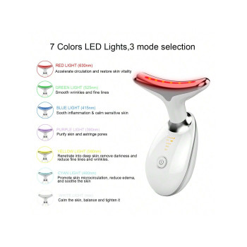 Dispositif de levage du visage et de massage de cou à LED 7 couleurs pour routine de soins de la peau à domicile, facile à utiliser - 35801279