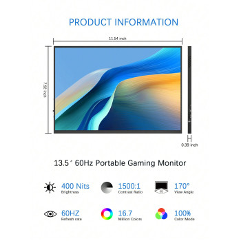 Moniteur portable de jeu OJIAMI  de 13,5 pouces, 60 Hz, 1920*1280, luminosité 400 cd/㎡, bord ultra fin, convient aux ordinateurs portables/téléphones portables/Xbx/PS4/5 Switch, sans adaptateur - 37530867