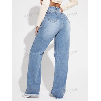 SHEIN EZwear Jean Été Déchiré Avec Échancrure Pour Femme, Coupe Large - 3850056