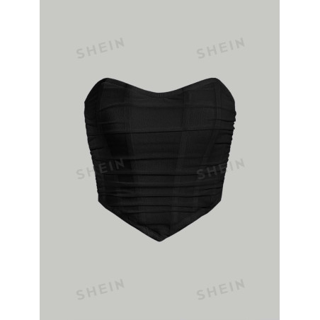 SHEIN x Marika Sila SHEIN MOD Haut Noir Tube Bandeau Bodycon Froncé Solide - 11511563