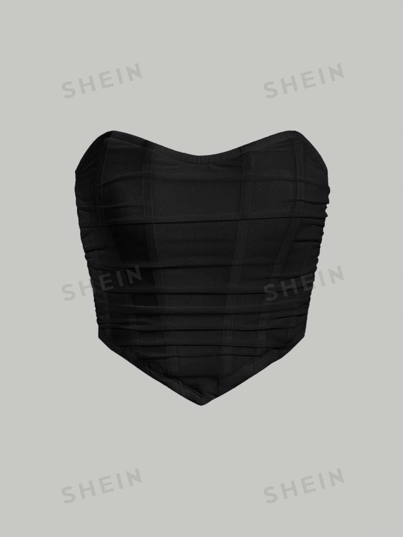 SHEIN x Marika Sila SHEIN MOD Haut Noir Tube Bandeau Bodycon Froncé Solide - 11511563