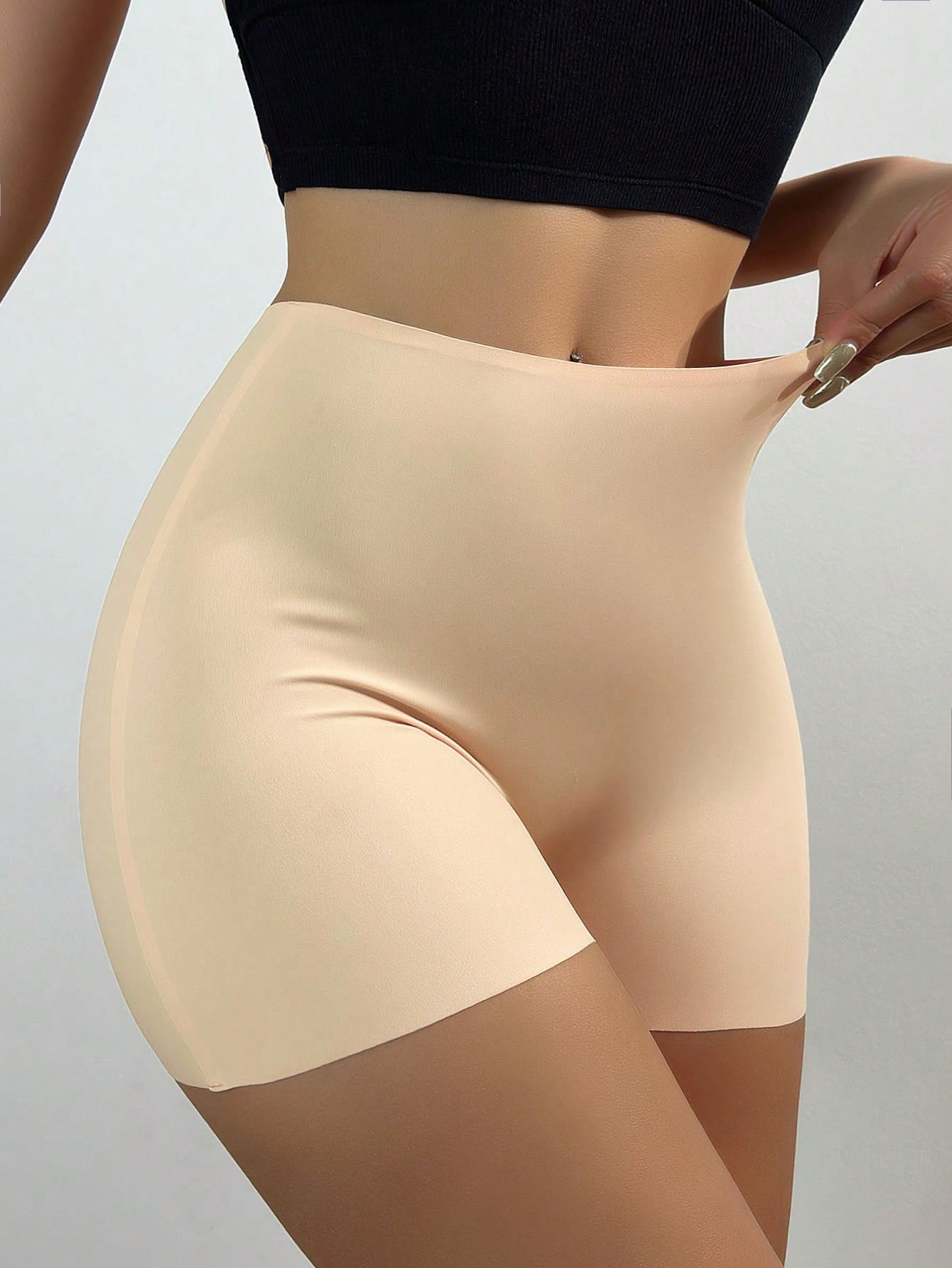 Culottes de sécurité sans couture en soie glacée pour femmes, sous-vêtements taille haute avec bords plats pour éviter les roulements et les frottements - 34544041