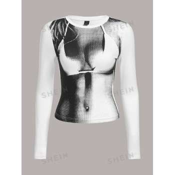 SHEIN ICON T-shirt Court De Printemps Imprimé En Relief Corporel 3d - 11851879