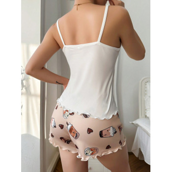 Ensemble Pyjama De Camisole Et Shorts À Impression De Tasse De Thé Au Lait Cartoon - 28413630