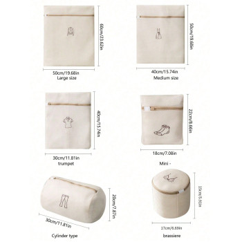 6 Pièces, Beige, Sac À Linge En Maille Pour Laver Les Vêtements, Sac De Lavage Pour Sous-vêtements De Ménage, Sac À Linge Pour Soutiens-gorge Épaissis - 30373290