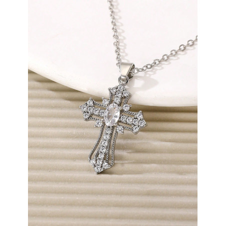 1 Pièce Collier Pendentif Croix Simple Avec Incrustations Micro Pour Hommes Et Femmes, Pour Une Utilisation Quotidienne - 21955450