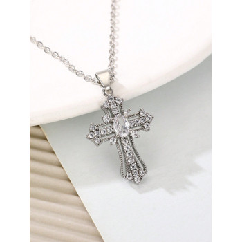 1 Pièce Collier Pendentif Croix Simple Avec Incrustations Micro Pour Hommes Et Femmes, Pour Une Utilisation Quotidienne - 21955450