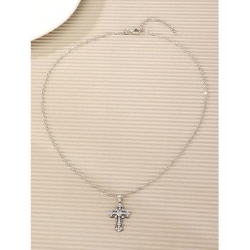 1 Pièce Collier Pendentif Croix Simple Avec Incrustations Micro Pour Hommes Et Femmes, Pour Une Utilisation Quotidienne - 21955450