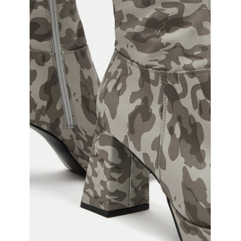 SHEIN SXY Femme Camouflage À Talons Épais Bottes , Mode Extérieur Bottes - 19392378