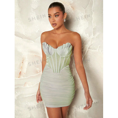 SHEIN Haute Robe bustier froncée en forme de coquille - 35702431