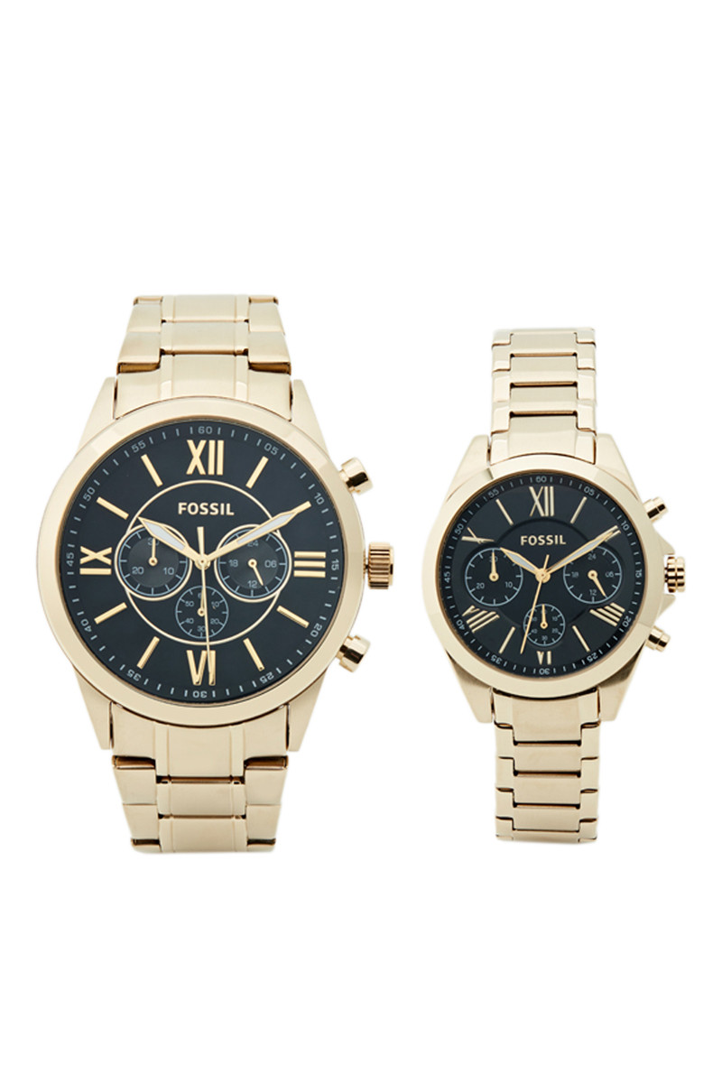 Coffret 2 montres à quartz en acier Flynn Set Fossil - Chronographes - Doré et noir - 02 - 32826900