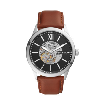 Montre automatique en cuir Flynn - Marron et argenté - 02 - 32826903