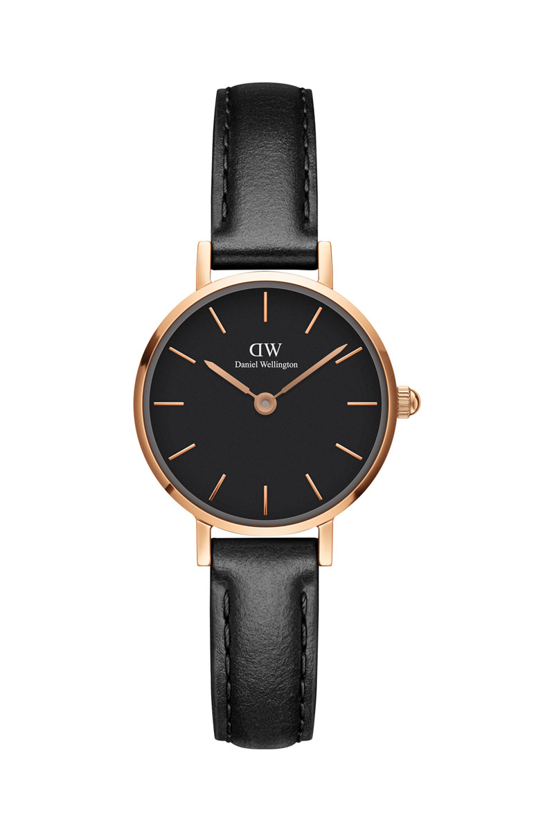 Montre à quartz en cuir Sheffield - 24 mm - Noir et doré rose - 02 - 32859091