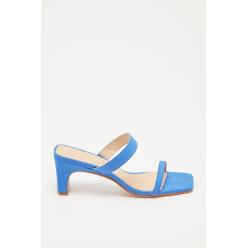 Mules à talons en cuir de veau velours Kiara - Bleu - 02 - 30517070