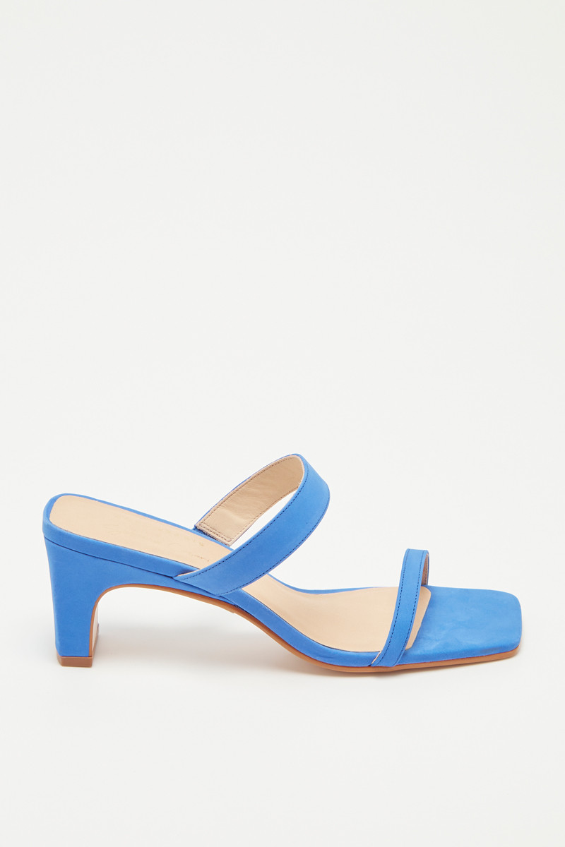 Mules à talons en cuir de veau velours Kiara - Bleu - 02 - 30517070