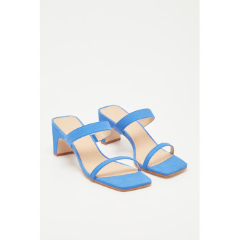 Mules à talons en cuir de veau velours Kiara - Bleu - 02 - 30517070