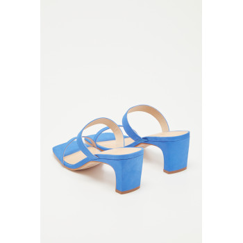 Mules à talons en cuir de veau velours Kiara - Bleu - 02 - 30517070