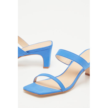 Mules à talons en cuir de veau velours Kiara - Bleu - 02 - 30517070