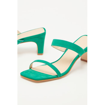 Mules à talons en cuir de veau velours Kiara - Vert - 02 - 30517072