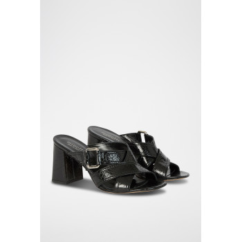 Mules à talons en cuir de veau - Noir - 02 - 30777662