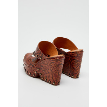 Mules compensées en cuir de chèvre Dael - Marron - 02 - 32088270