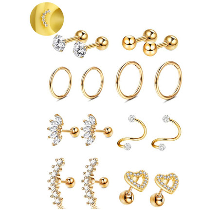 16 Pièces 16g De Bijoux De Perçage De Tragus De Boucle D'oreille De Cartilage, Boucles D'oreilles De Daith, Goujon D'hélice De Coquille, Vis, Boucles D'oreilles En Zircone Cubique, Cercle Pour Femmes - 20932534