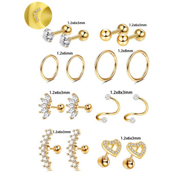 16 Pièces 16g De Bijoux De Perçage De Tragus De Boucle D'oreille De Cartilage, Boucles D'oreilles De Daith, Goujon D'hélice De Coquille, Vis, Boucles D'oreilles En Zircone Cubique, Cercle Pour Femmes - 20932534