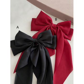 2 pièces/1 pièce Grande pince à cheveux en satin noire et blanche avec nœud papillon, accessoires vintage élégants pour femmes, articles de mode pour la coiffure de tous les jours - 34306337