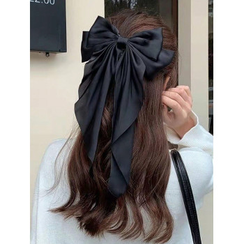 2 pièces/1 pièce Grande pince à cheveux en satin noire et blanche avec nœud papillon, accessoires vintage élégants pour femmes, articles de mode pour la coiffure de tous les jours - 34306337