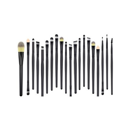 Set de 20 pinceaux professionnels vegan - Noirs - Teint, yeux & lèvres - 03 - 32878912