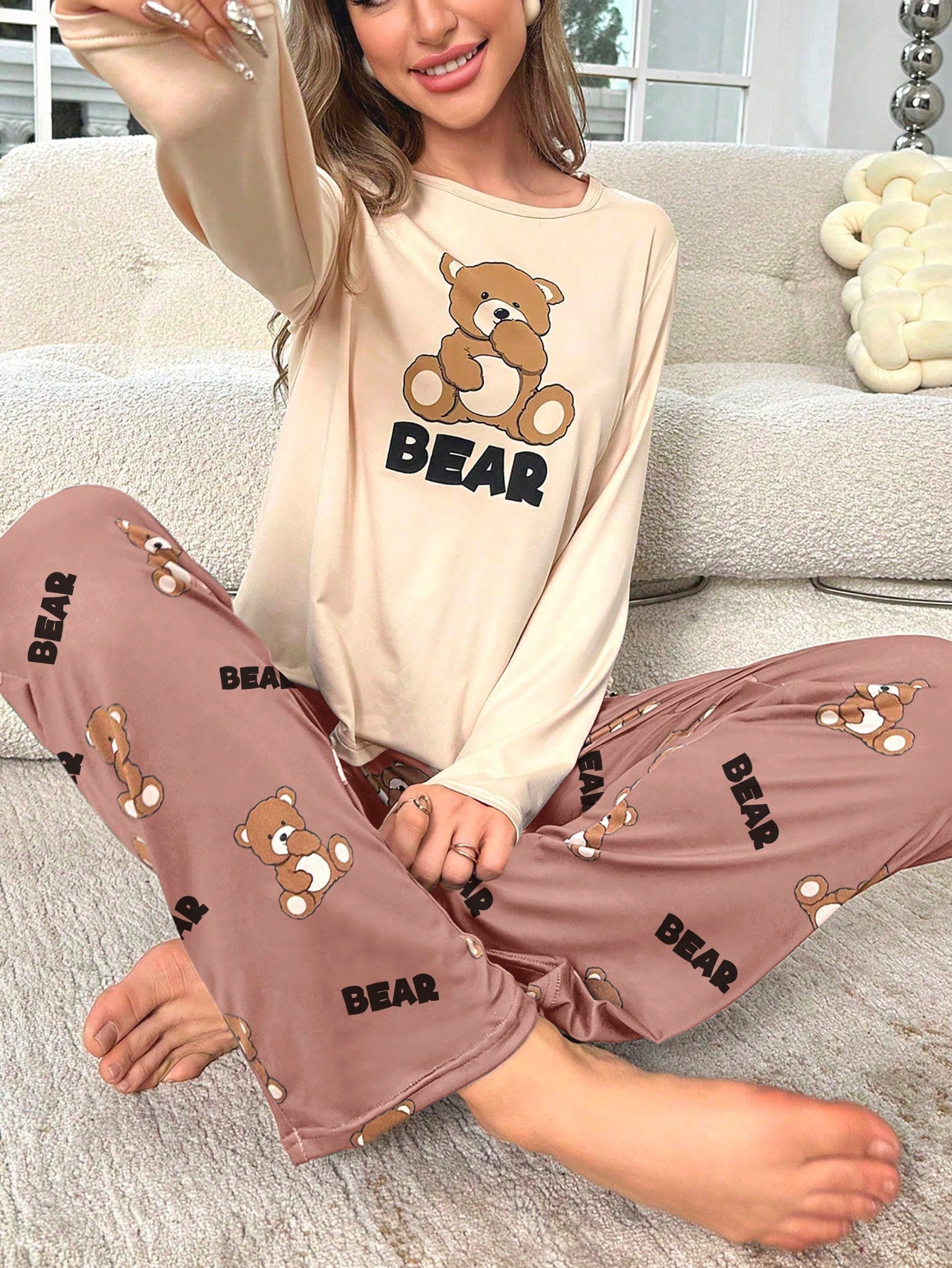 Ensemble de pyjama avec t-shirt graphique ours et lettres et pantalon - 24657039