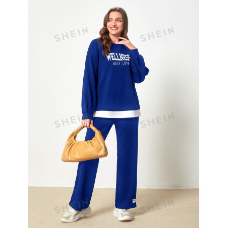 SHEIN Mulvari Sweat-shirt à lettres 2 en 1 & Pantalon de survêtement à applique lettre - 12095547