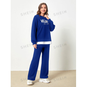 SHEIN Mulvari Sweat-shirt à lettres 2 en 1 & Pantalon de survêtement à applique lettre - 12095547