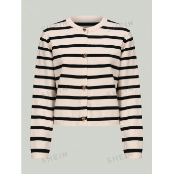 SHEIN EZwear Cardigan À Manches Longues Rayé Pour Femmes - 27036160