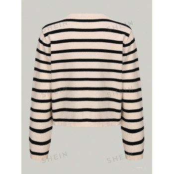 SHEIN EZwear Cardigan À Manches Longues Rayé Pour Femmes - 27036160