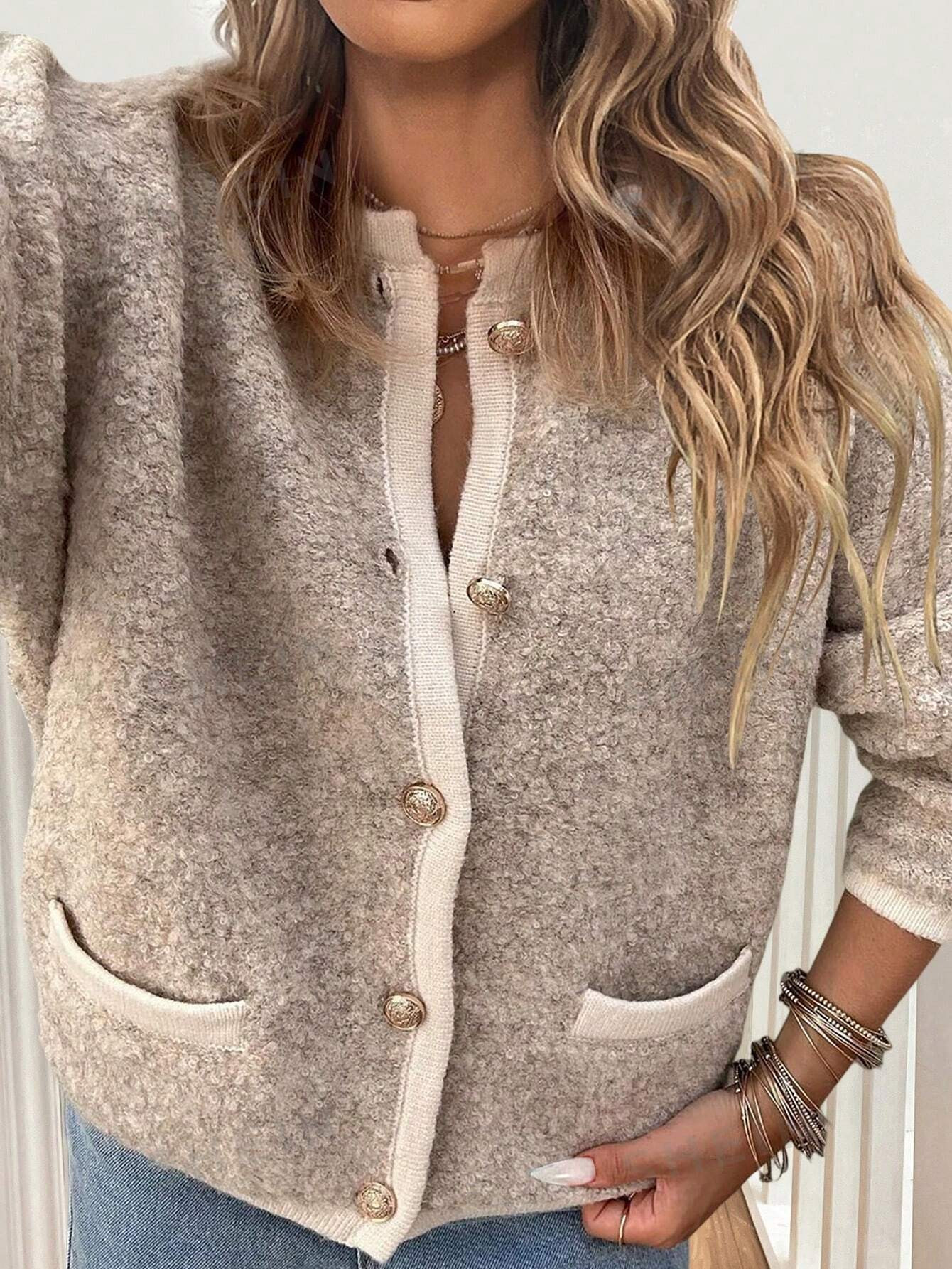 SHEIN LUNE Cardigan tricoté avec poches courts - 39696984