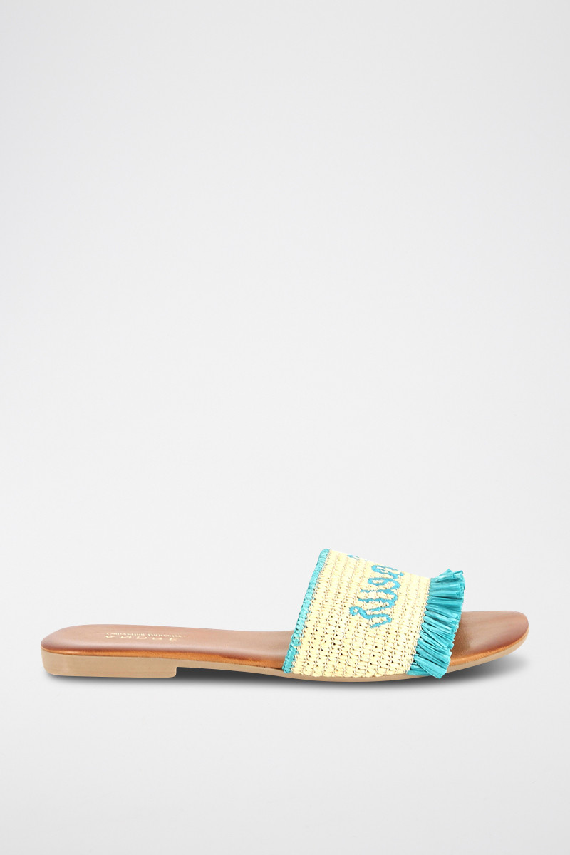 Mules en paille Moncoeur - Turquoise et Jaune - 02 - 32779206